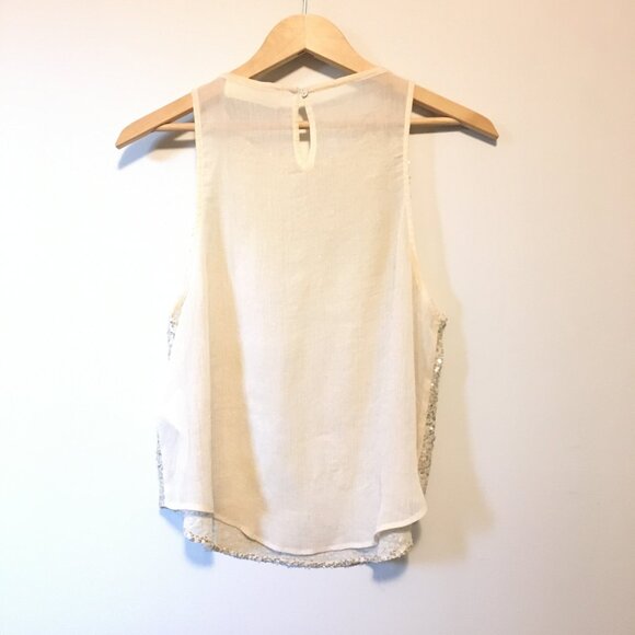 Abercrombie & Fitch Cream and Gold Sequin Sheer Glamorous Tank Top - Picture 4 of 16